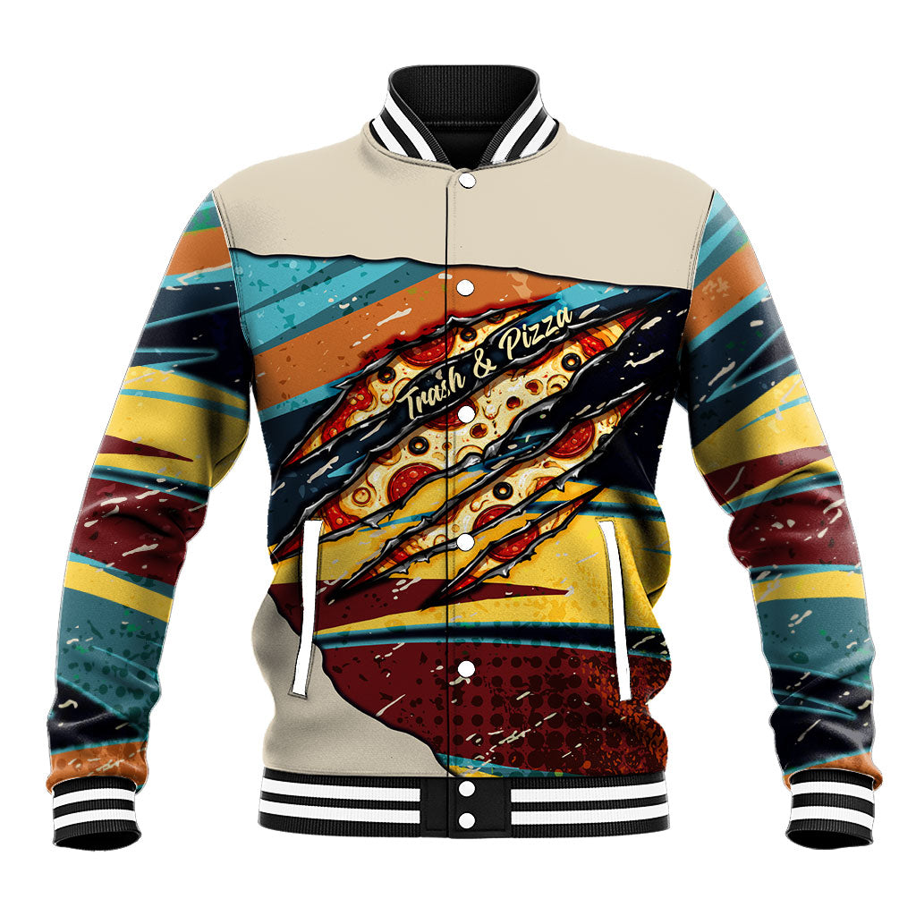 Skateboarding Raccoon Eating Pizza Baseball Jacket Retro Cartoon Skating Claw Rip Grunge Aesthetic