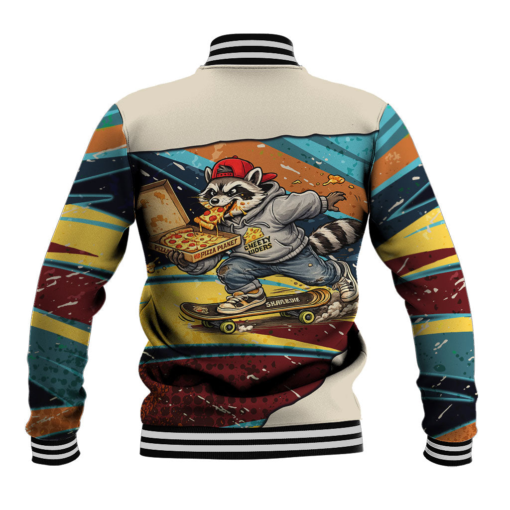 Skateboarding Raccoon Eating Pizza Baseball Jacket Retro Cartoon Skating Claw Rip Grunge Aesthetic