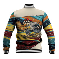 Skateboarding Raccoon Eating Pizza Baseball Jacket Retro Cartoon Skating Claw Rip Grunge Aesthetic