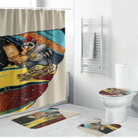 Skateboarding Raccoon Eating Pizza Bathroom Set Retro Cartoon Skating Claw Rip Grunge Aesthetic