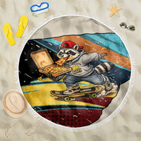 Skateboarding Raccoon Eating Pizza Beach Blanket Retro Cartoon Skating Claw Rip Grunge Aesthetic