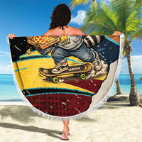Skateboarding Raccoon Eating Pizza Beach Blanket Retro Cartoon Skating Claw Rip Grunge Aesthetic