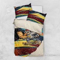 Skateboarding Raccoon Eating Pizza Bedding Set Retro Cartoon Skating Claw Rip Grunge Aesthetic