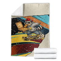 Skateboarding Raccoon Eating Pizza Blanket Retro Cartoon Skating Claw Rip Grunge Aesthetic