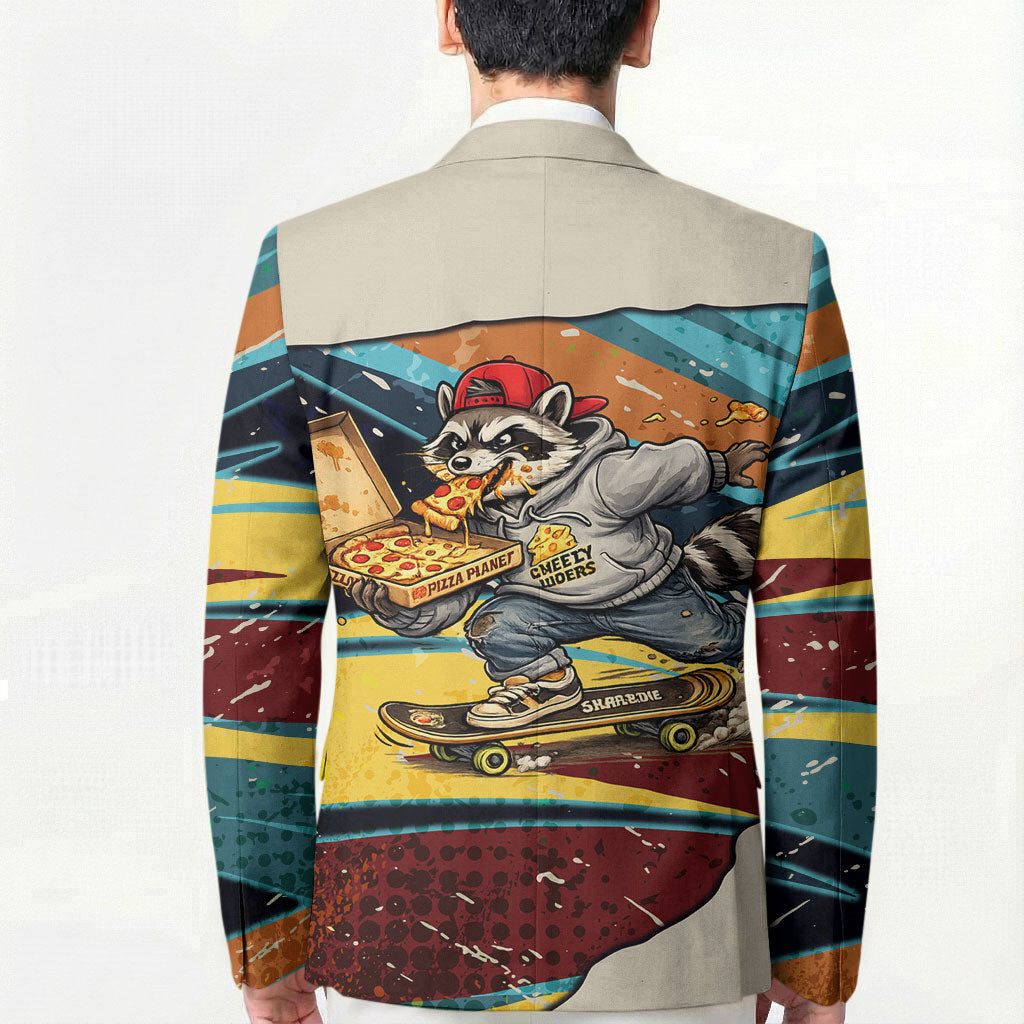 Skateboarding Raccoon Eating Pizza Blazer Retro Cartoon Skating Claw Rip Grunge Aesthetic