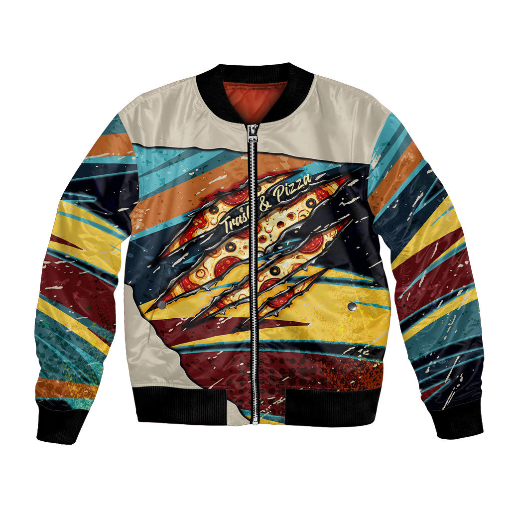 Skateboarding Raccoon Eating Pizza Bomber Jacket Retro Cartoon Skating Claw Rip Grunge Aesthetic