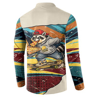Skateboarding Raccoon Eating Pizza Button Sweatshirt Retro Cartoon Skating Claw Rip Grunge Aesthetic