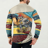 Skateboarding Raccoon Eating Pizza Button Sweatshirt Retro Cartoon Skating Claw Rip Grunge Aesthetic