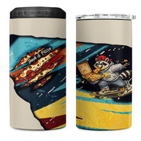 Skateboarding Raccoon Eating Pizza 4 in 1 Can Cooler Tumbler Retro Cartoon Skating Claw Rip Grunge Aesthetic