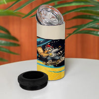Skateboarding Raccoon Eating Pizza 4 in 1 Can Cooler Tumbler Retro Cartoon Skating Claw Rip Grunge Aesthetic