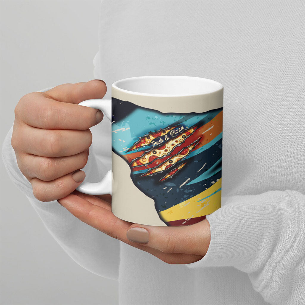 Skateboarding Raccoon Eating Pizza Ceramic Mug Retro Cartoon Skating Claw Rip Grunge Aesthetic