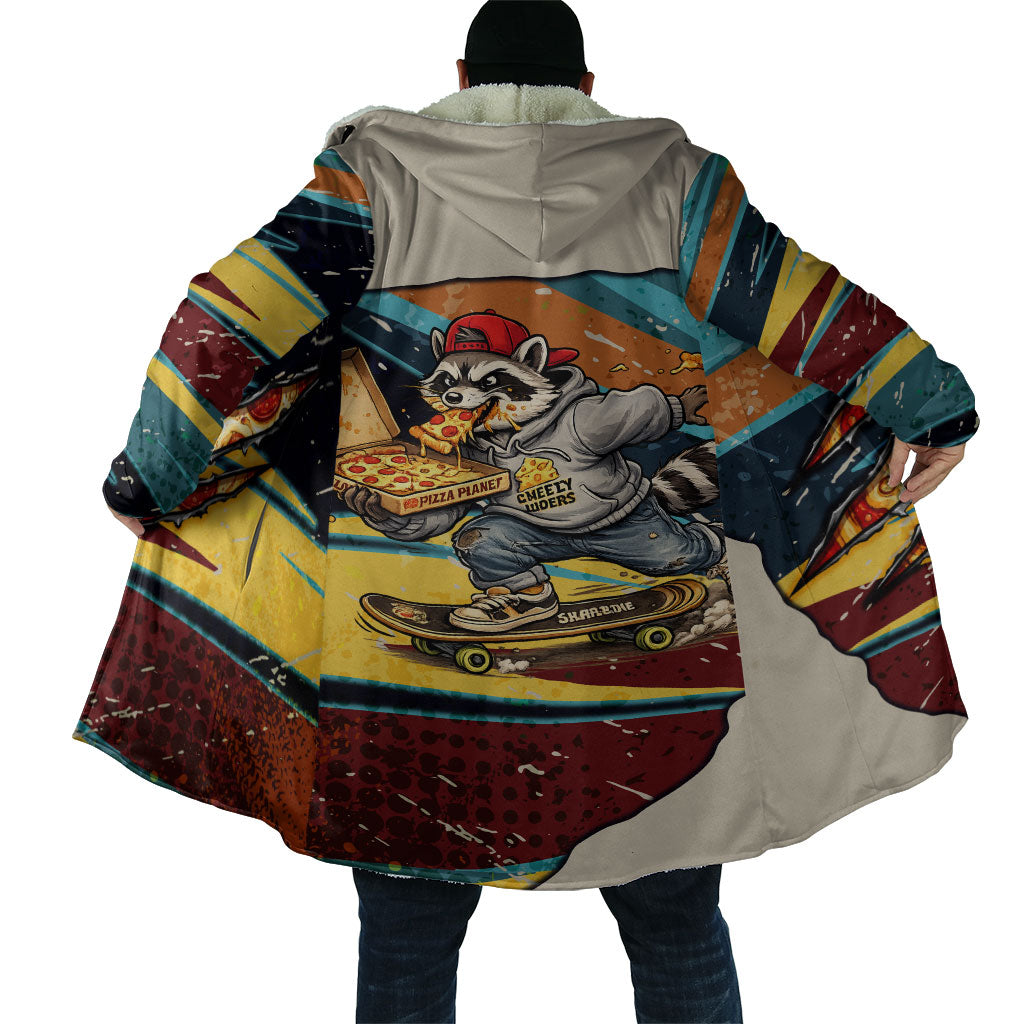 Skateboarding Raccoon Eating Pizza Cloak Retro Cartoon Skating Claw Rip Grunge Aesthetic