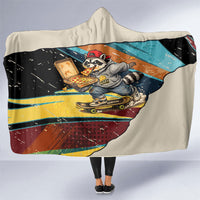 Skateboarding Raccoon Eating Pizza Hooded Blanket Retro Cartoon Skating Claw Rip Grunge Aesthetic