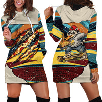Skateboarding Raccoon Eating Pizza Hoodie Dress Retro Cartoon Skating Claw Rip Grunge Aesthetic