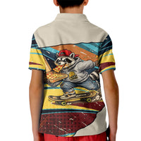 Skateboarding Raccoon Eating Pizza Kid Polo Shirt Retro Cartoon Skating Claw Rip Grunge Aesthetic
