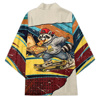 Skateboarding Raccoon Eating Pizza Kimono Retro Cartoon Skating Claw Rip Grunge Aesthetic