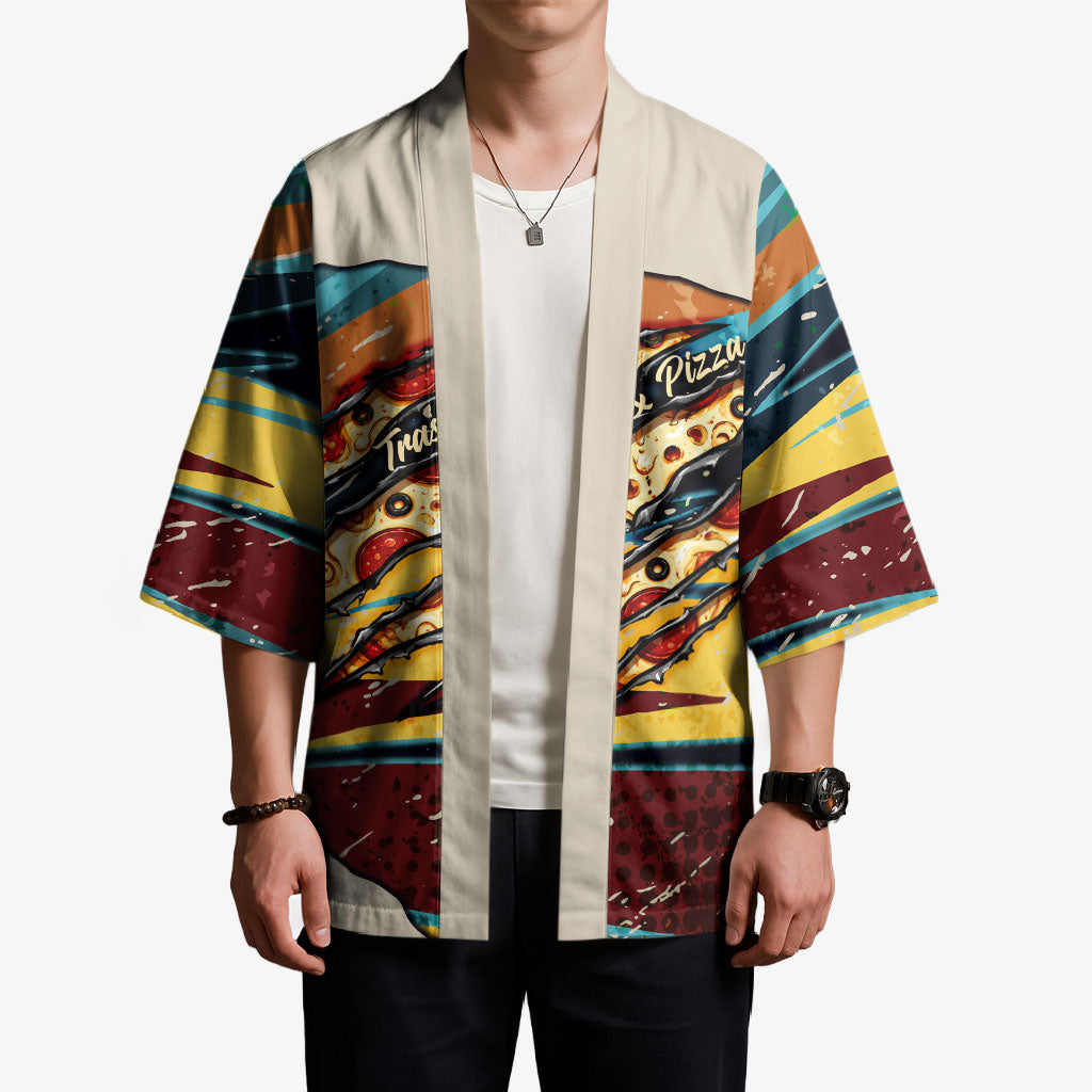 Skateboarding Raccoon Eating Pizza Kimono Retro Cartoon Skating Claw Rip Grunge Aesthetic
