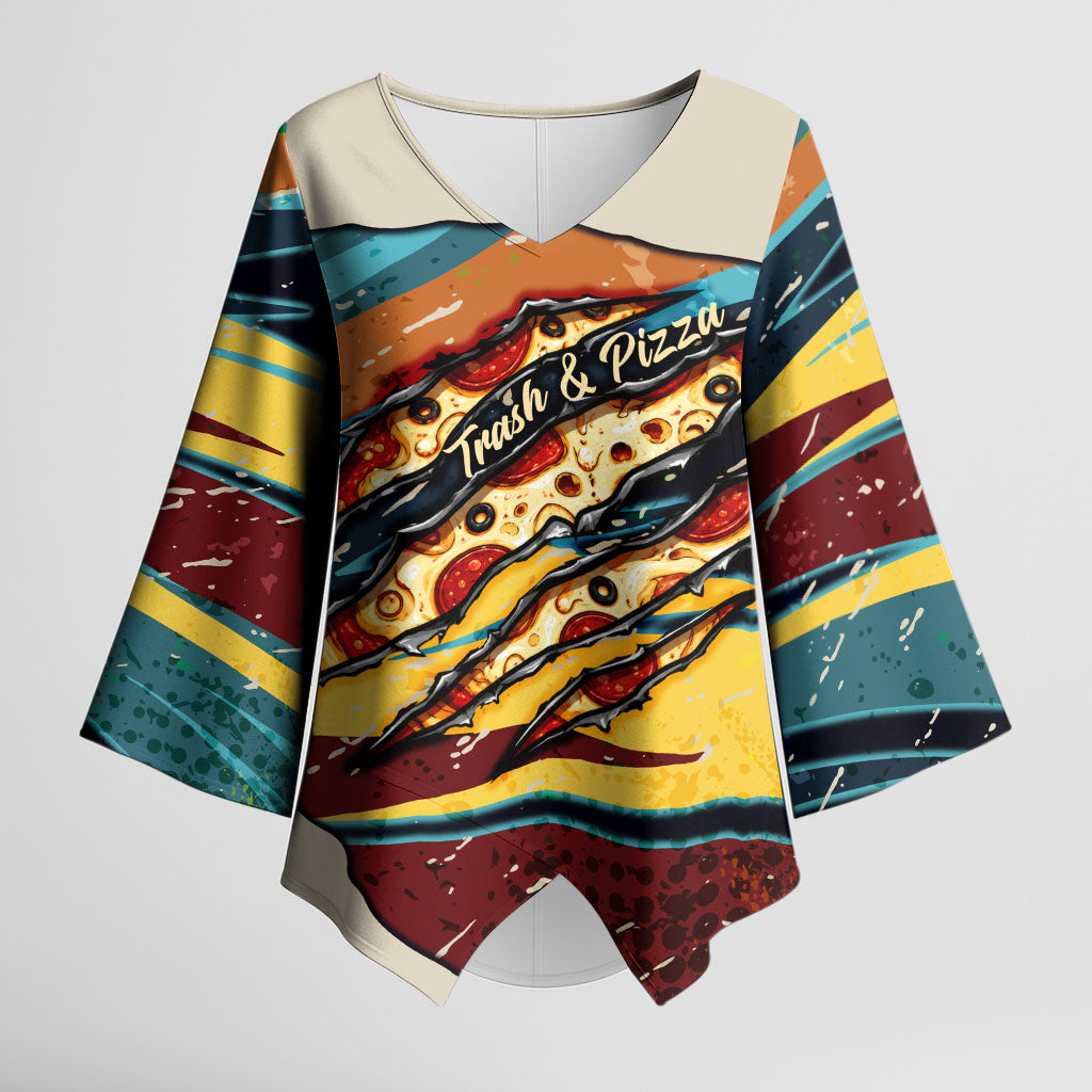 Skateboarding Raccoon Eating Pizza Kimono Sleeve Blouse Retro Cartoon Skating Claw Rip Grunge Aesthetic