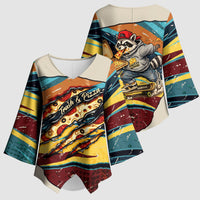 Skateboarding Raccoon Eating Pizza Kimono Sleeve Blouse Retro Cartoon Skating Claw Rip Grunge Aesthetic