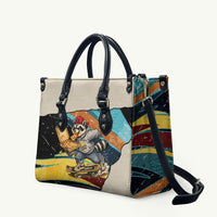 Skateboarding Raccoon Eating Pizza Leather Bag Retro Cartoon Skating Claw Rip Grunge Aesthetic