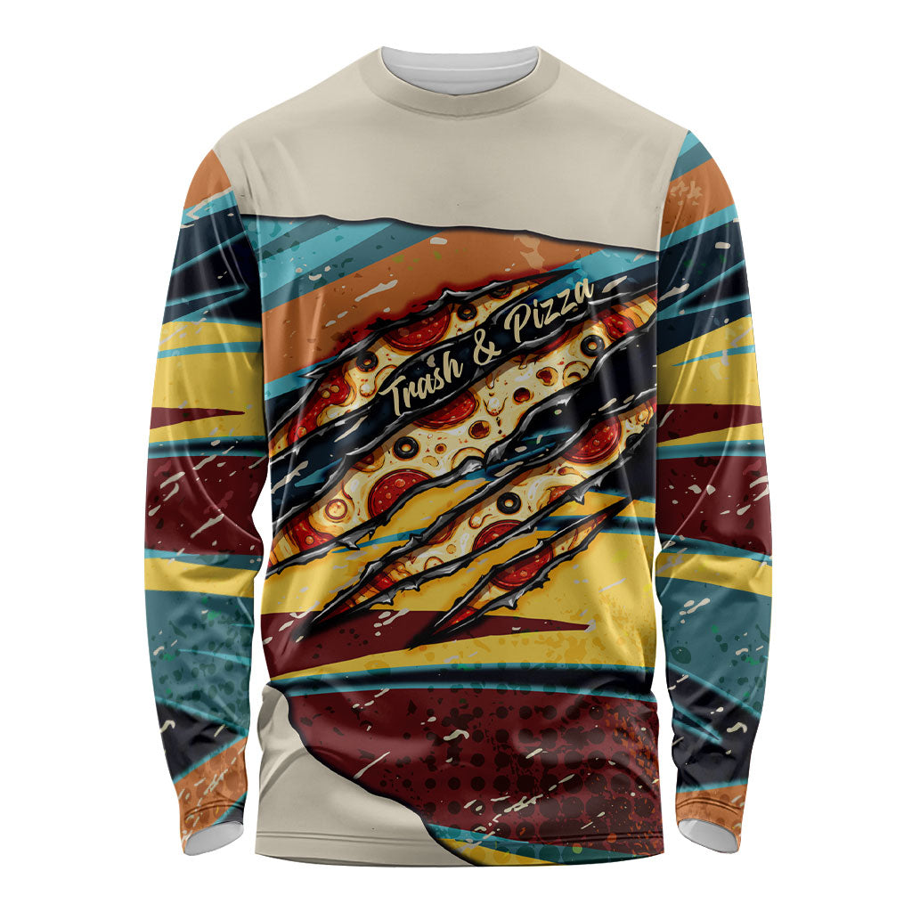 Skateboarding Raccoon Eating Pizza Long Sleeve Shirt Retro Cartoon Skating Claw Rip Grunge Aesthetic