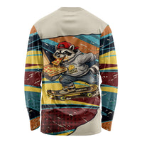 Skateboarding Raccoon Eating Pizza Long Sleeve Shirt Retro Cartoon Skating Claw Rip Grunge Aesthetic