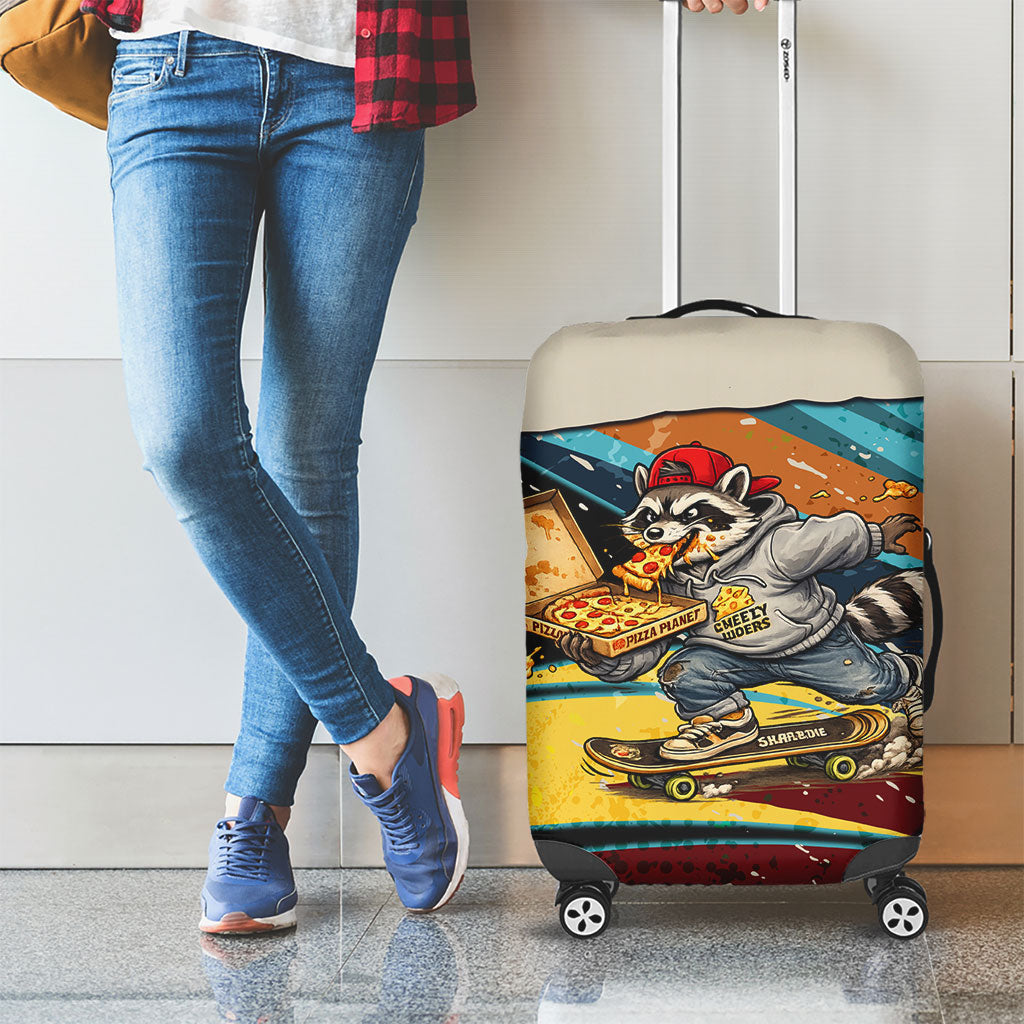 Skateboarding Raccoon Eating Pizza Luggage Cover Retro Cartoon Skating Claw Rip Grunge Aesthetic