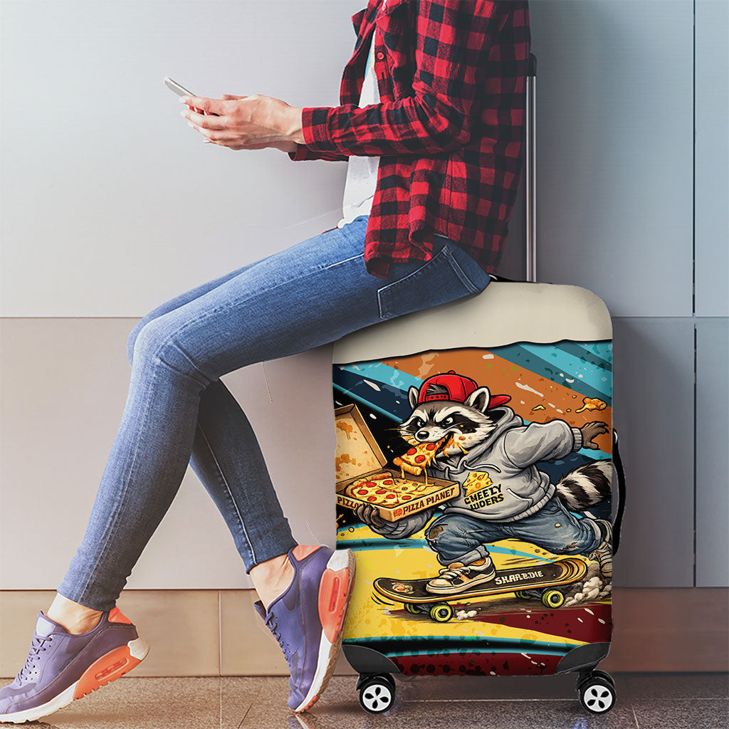 Skateboarding Raccoon Eating Pizza Luggage Cover Retro Cartoon Skating Claw Rip Grunge Aesthetic