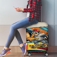 Skateboarding Raccoon Eating Pizza Luggage Cover Retro Cartoon Skating Claw Rip Grunge Aesthetic