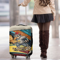 Skateboarding Raccoon Eating Pizza Luggage Cover Retro Cartoon Skating Claw Rip Grunge Aesthetic