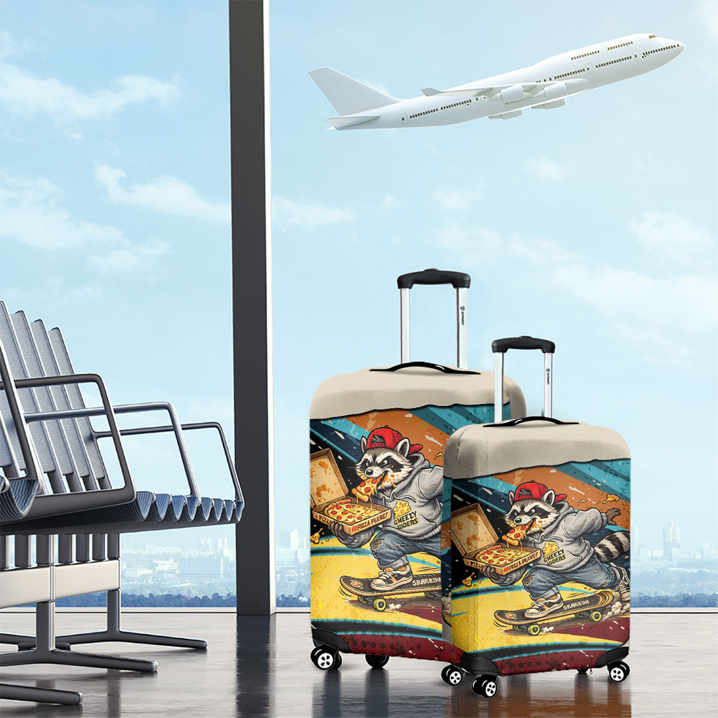 Skateboarding Raccoon Eating Pizza Luggage Cover Retro Cartoon Skating Claw Rip Grunge Aesthetic