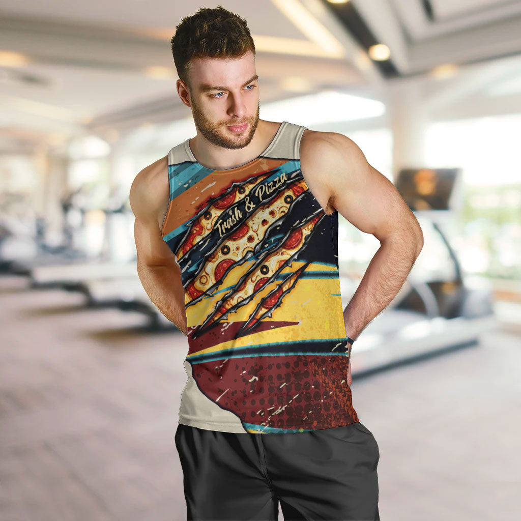 Skateboarding Raccoon Eating Pizza Men Tank Top Retro Cartoon Skating Claw Rip Grunge Aesthetic