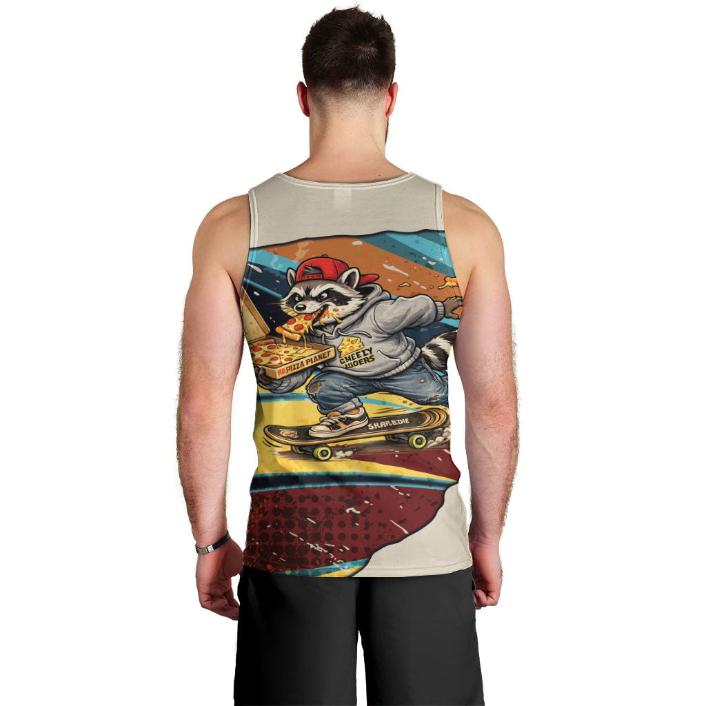 Skateboarding Raccoon Eating Pizza Men Tank Top Retro Cartoon Skating Claw Rip Grunge Aesthetic