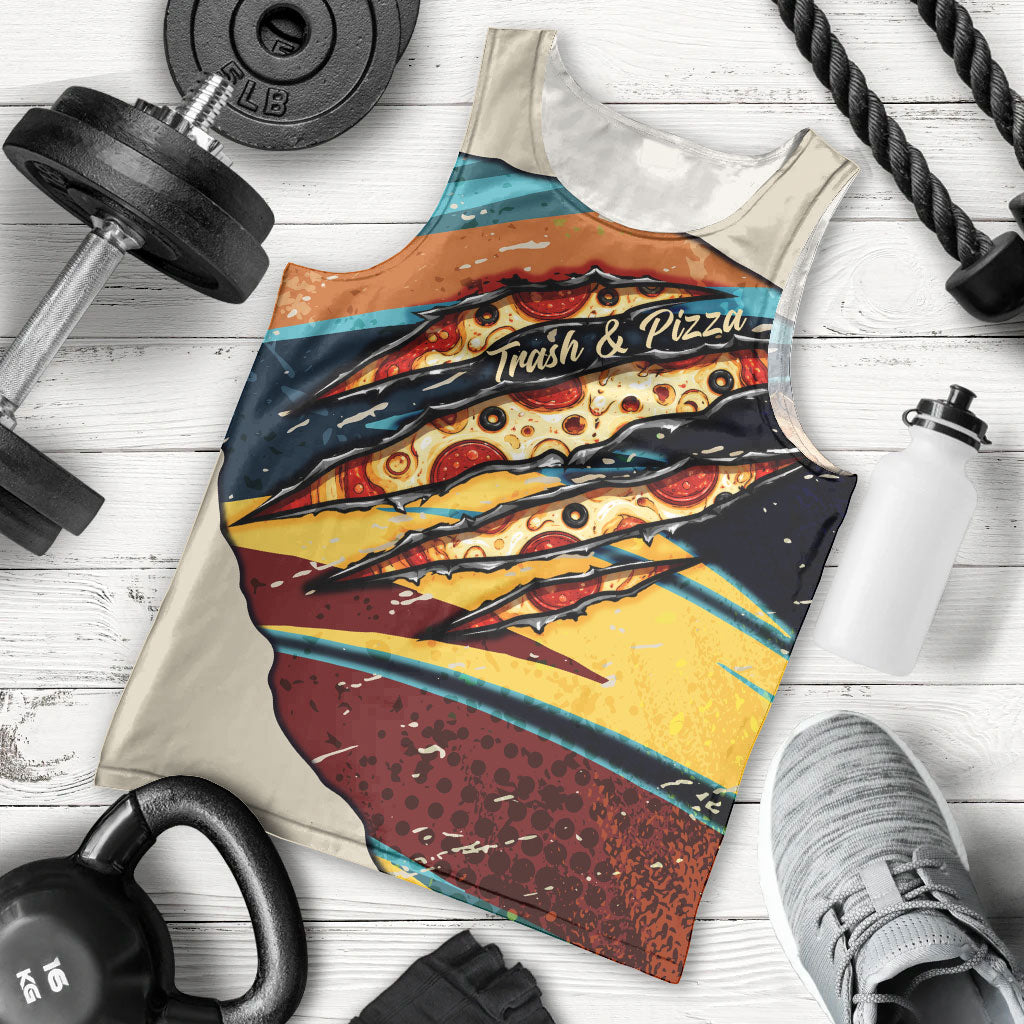 Skateboarding Raccoon Eating Pizza Men Tank Top Retro Cartoon Skating Claw Rip Grunge Aesthetic