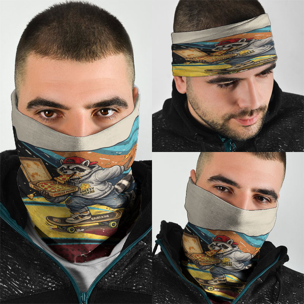 Skateboarding Raccoon Eating Pizza Neck Gaiter Retro Cartoon Skating Claw Rip Grunge Aesthetic