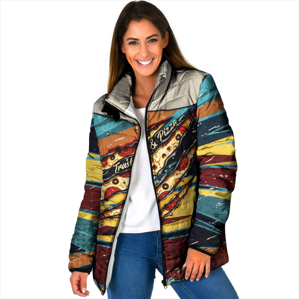 Skateboarding Raccoon Eating Pizza Padded Jacket Retro Cartoon Skating Claw Rip Grunge Aesthetic