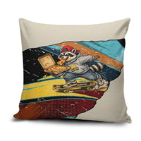Skateboarding Raccoon Eating Pizza Pillow Cover Retro Cartoon Skating Claw Rip Grunge Aesthetic