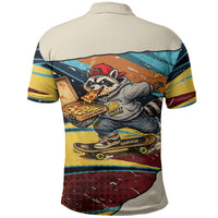 Skateboarding Raccoon Eating Pizza Polo Shirt Retro Cartoon Skating Claw Rip Grunge Aesthetic