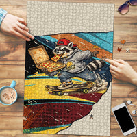 Skateboarding Raccoon Eating Pizza Puzzle Retro Cartoon Skating Claw Rip Grunge Aesthetic