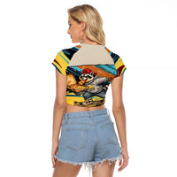 Skateboarding Raccoon Eating Pizza Raglan Cropped T Shirt Retro Cartoon Skating Claw Rip Grunge Aesthetic