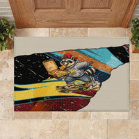 Skateboarding Raccoon Eating Pizza Rubber Doormat Retro Cartoon Skating Claw Rip Grunge Aesthetic