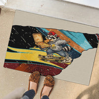 Skateboarding Raccoon Eating Pizza Rubber Doormat Retro Cartoon Skating Claw Rip Grunge Aesthetic