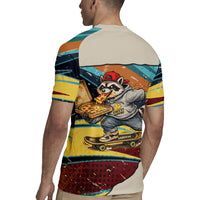 Skateboarding Raccoon Eating Pizza Rugby Jersey Retro Cartoon Skating Claw Rip Grunge Aesthetic