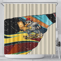 Skateboarding Raccoon Eating Pizza Shower Curtain Retro Cartoon Skating Claw Rip Grunge Aesthetic