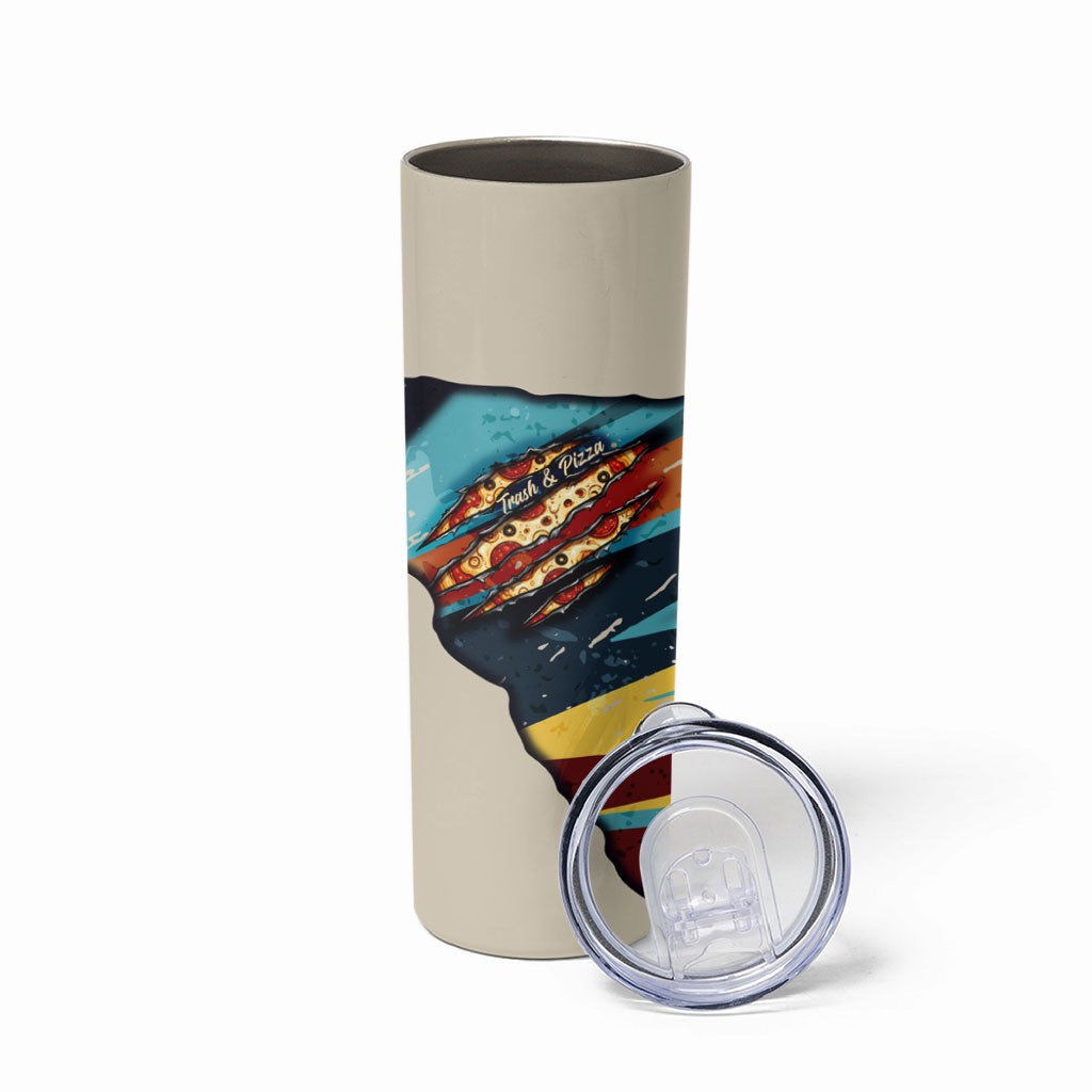 Skateboarding Raccoon Eating Pizza Skinny Tumbler Retro Cartoon Skating Claw Rip Grunge Aesthetic