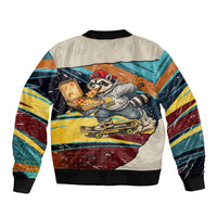 Skateboarding Raccoon Eating Pizza Sleeve Zip Bomber Jacket Retro Cartoon Skating Claw Rip Grunge Aesthetic