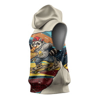 Skateboarding Raccoon Eating Pizza Sleeveless Hoodie Retro Cartoon Skating Claw Rip Grunge Aesthetic