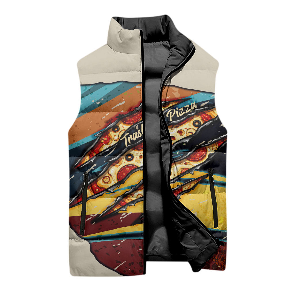Skateboarding Raccoon Eating Pizza Sleeveless Puffer Jacket Retro Cartoon Skating Claw Rip Grunge Aesthetic