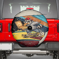 Skateboarding Raccoon Eating Pizza Spare Tire Cover Retro Cartoon Skating Claw Rip Grunge Aesthetic