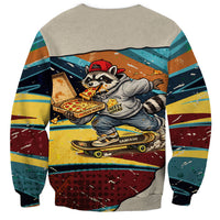 Skateboarding Raccoon Eating Pizza Sweatshirt Retro Cartoon Skating Claw Rip Grunge Aesthetic